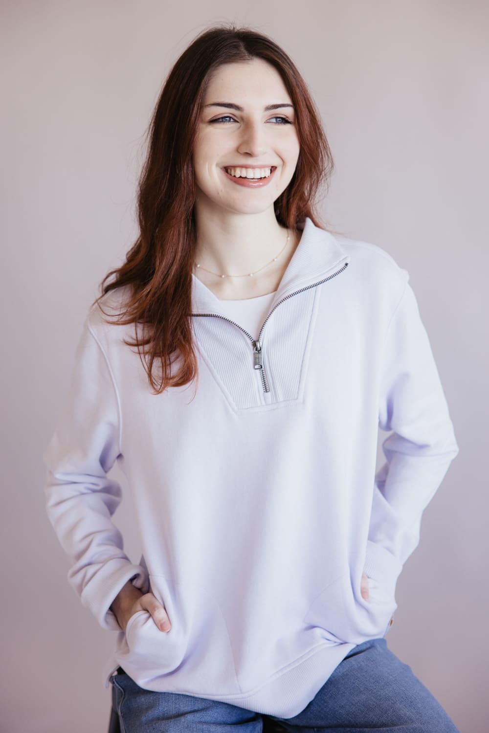 Carhartt Tencel Relaxed Fit Half Zip Sweatshirt for Women in Fresh Lavender