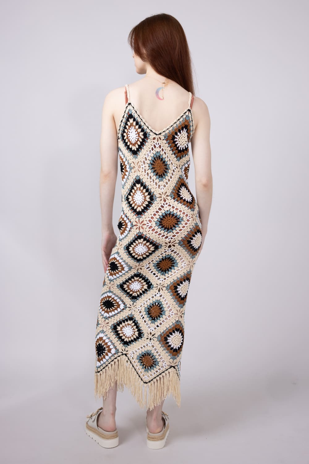 Elan Crochet Fringe Hem Maxi Dress for Women in Natural | CA5915-NAT