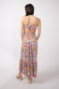 Open Back Floral Maxi Dress for Women in Ivory