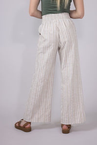 Smocked Waist Linen Wide Pants for Women in Taupe