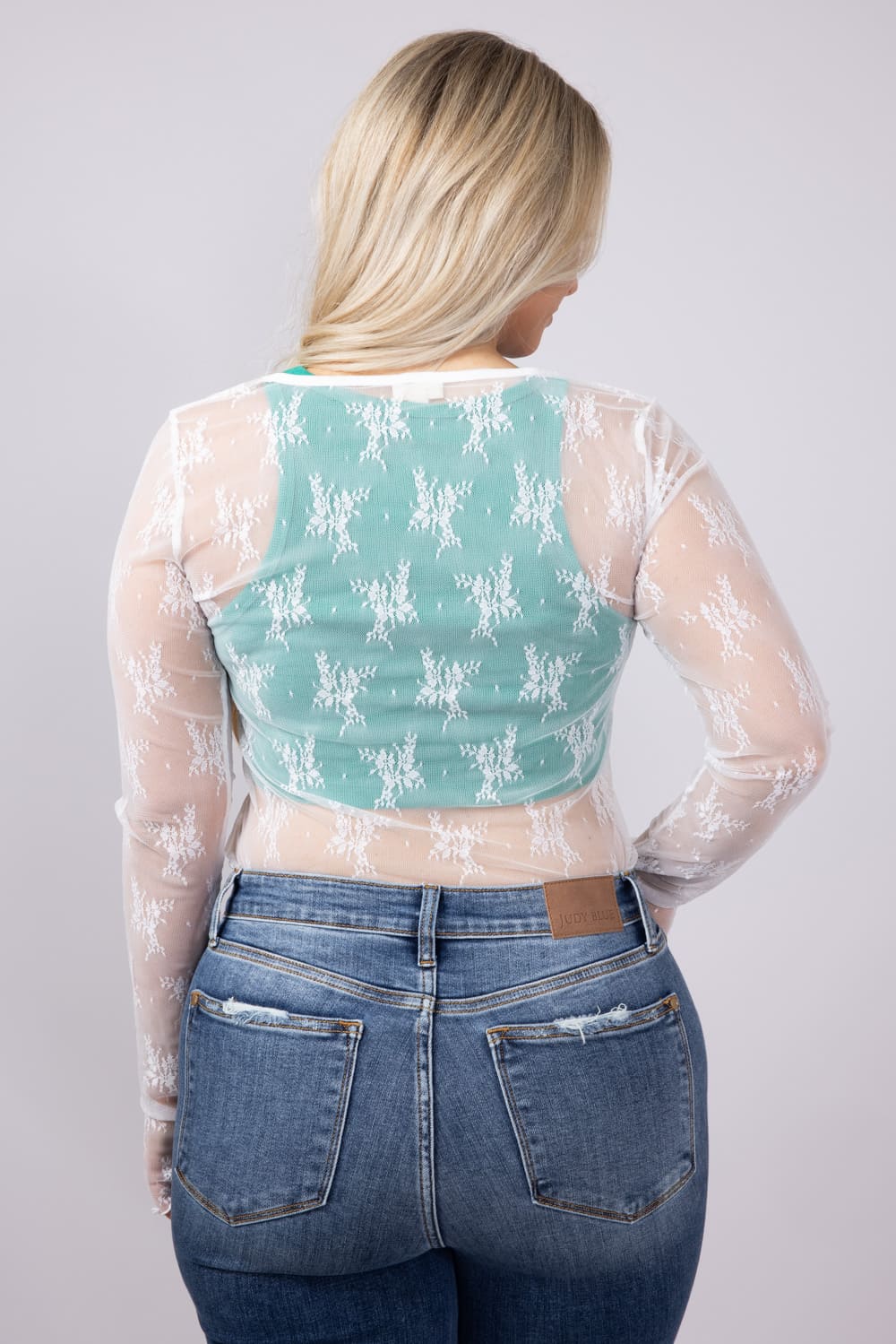 Floral Lace Sheer Scoop Neck Layering Top for Women in White
