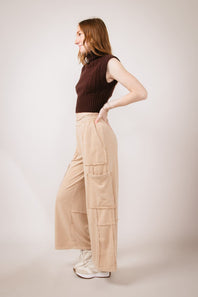 Knit Cargo Lounge Pants for Women in Taupe