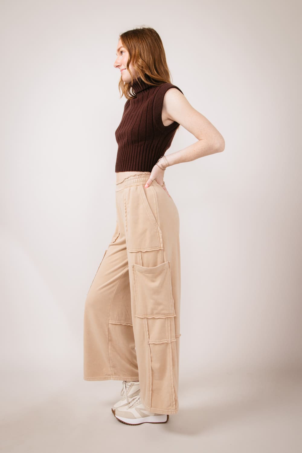 Knit Cargo Lounge Pants for Women in Taupe