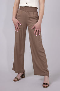 Love Tree Smocked Waist Linen Pants for Women in Mocha