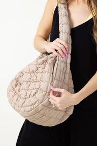Large Carryall Quilted Puffer Bag for Women in Beige