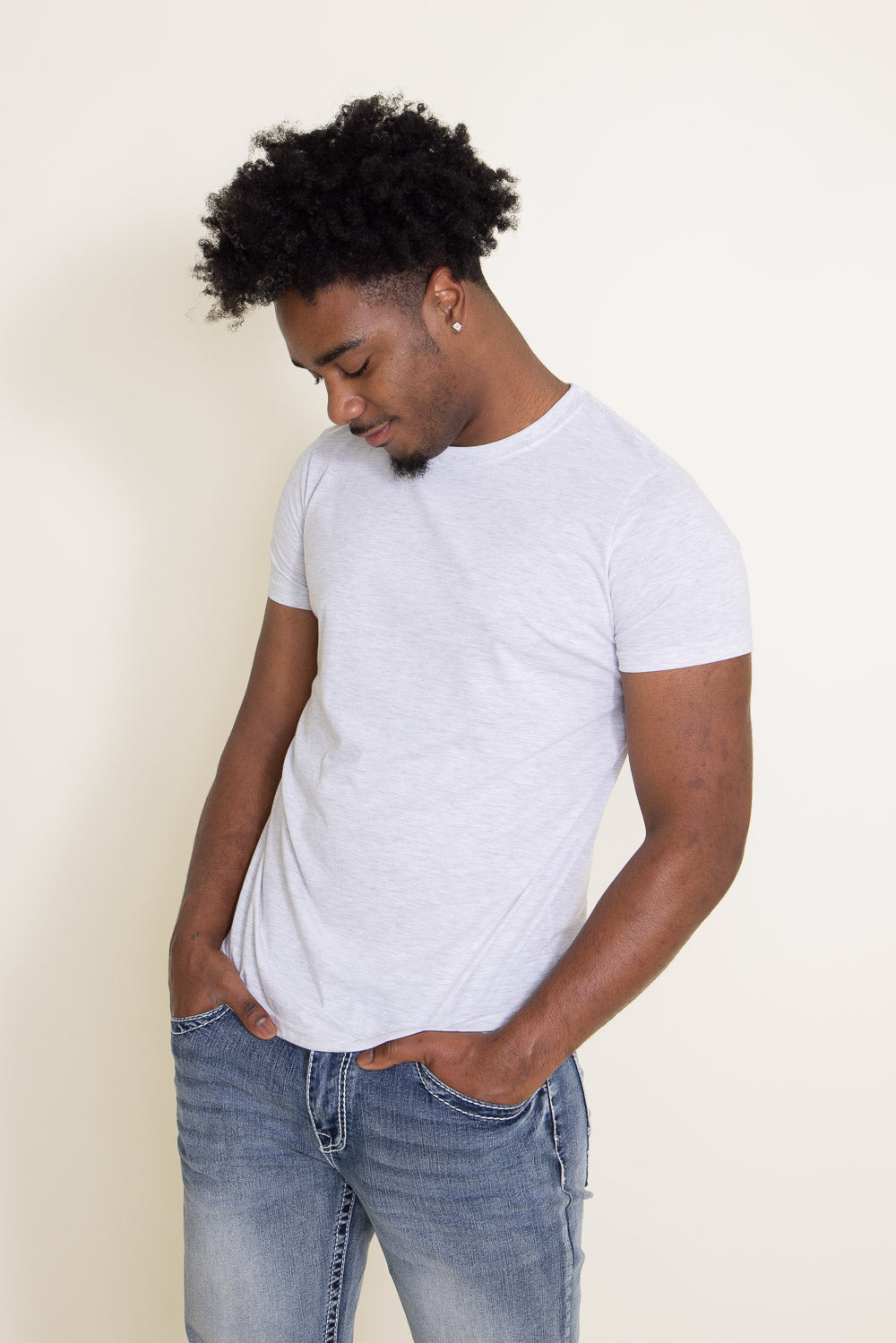 Basic Crewneck T-Shirt for Men in Speckled White