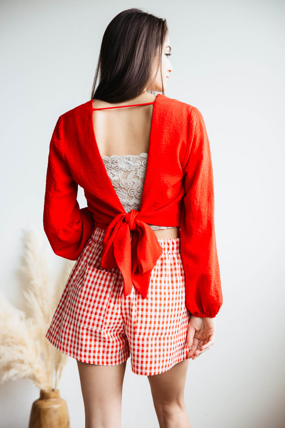 Rokoko Open Back Tie Wrap Top for Women in Red