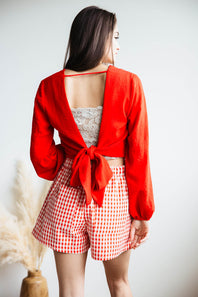 Rokoko Open Back Tie Wrap Top for Women in Red