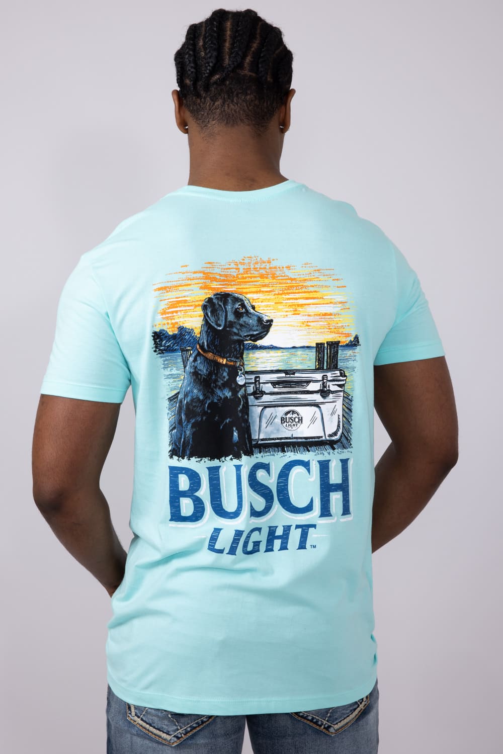 Busch Light Dog Cooler T-Shirt for Men in Teal Blue