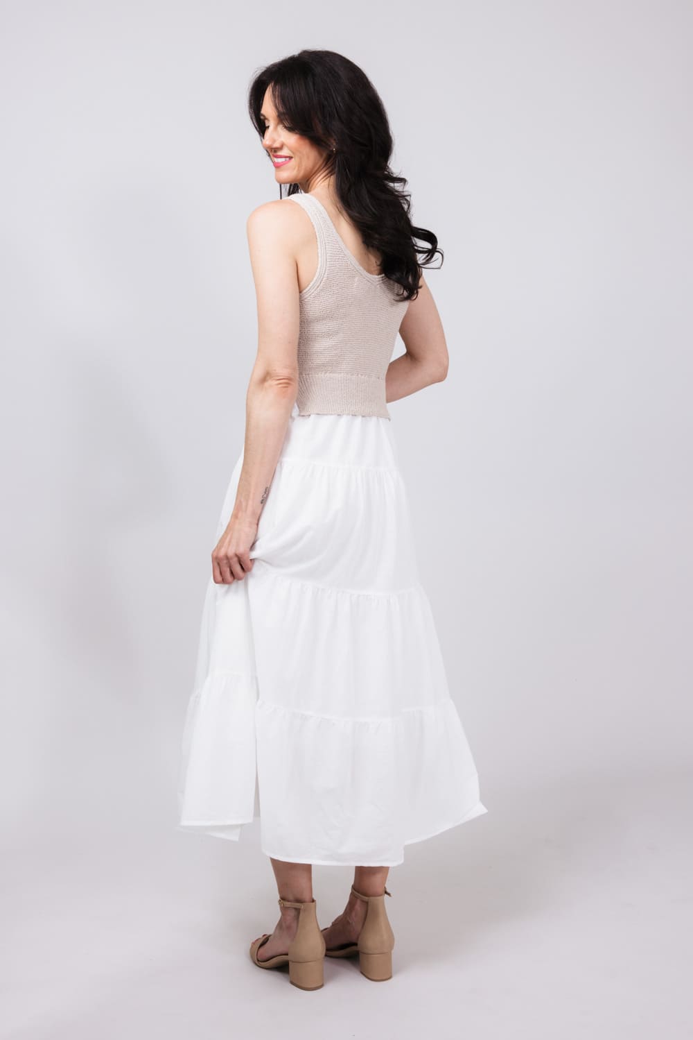 Elan Knit Mix Maxi Dress for Women in Natural/White