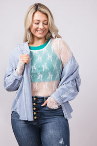 Floral Lace Sheer Scoop Neck Layering Top for Women in White