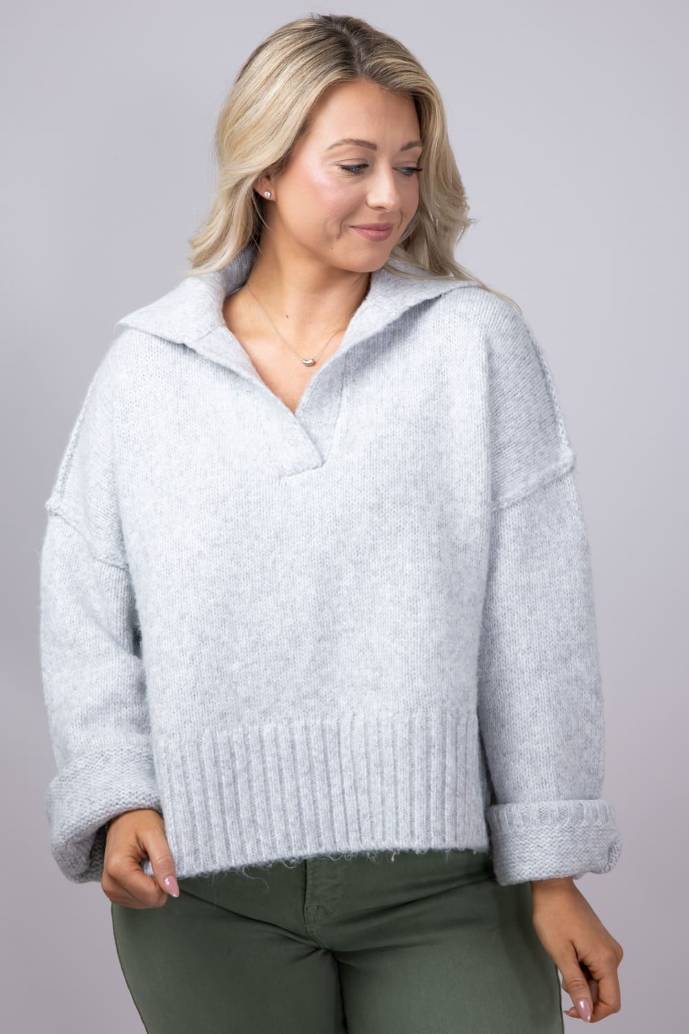 Johnny Collar Sweater for Women in Grey