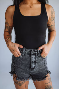 KanCan x Glik's Best Friend Black Acid Wash Denim Shorts for Women