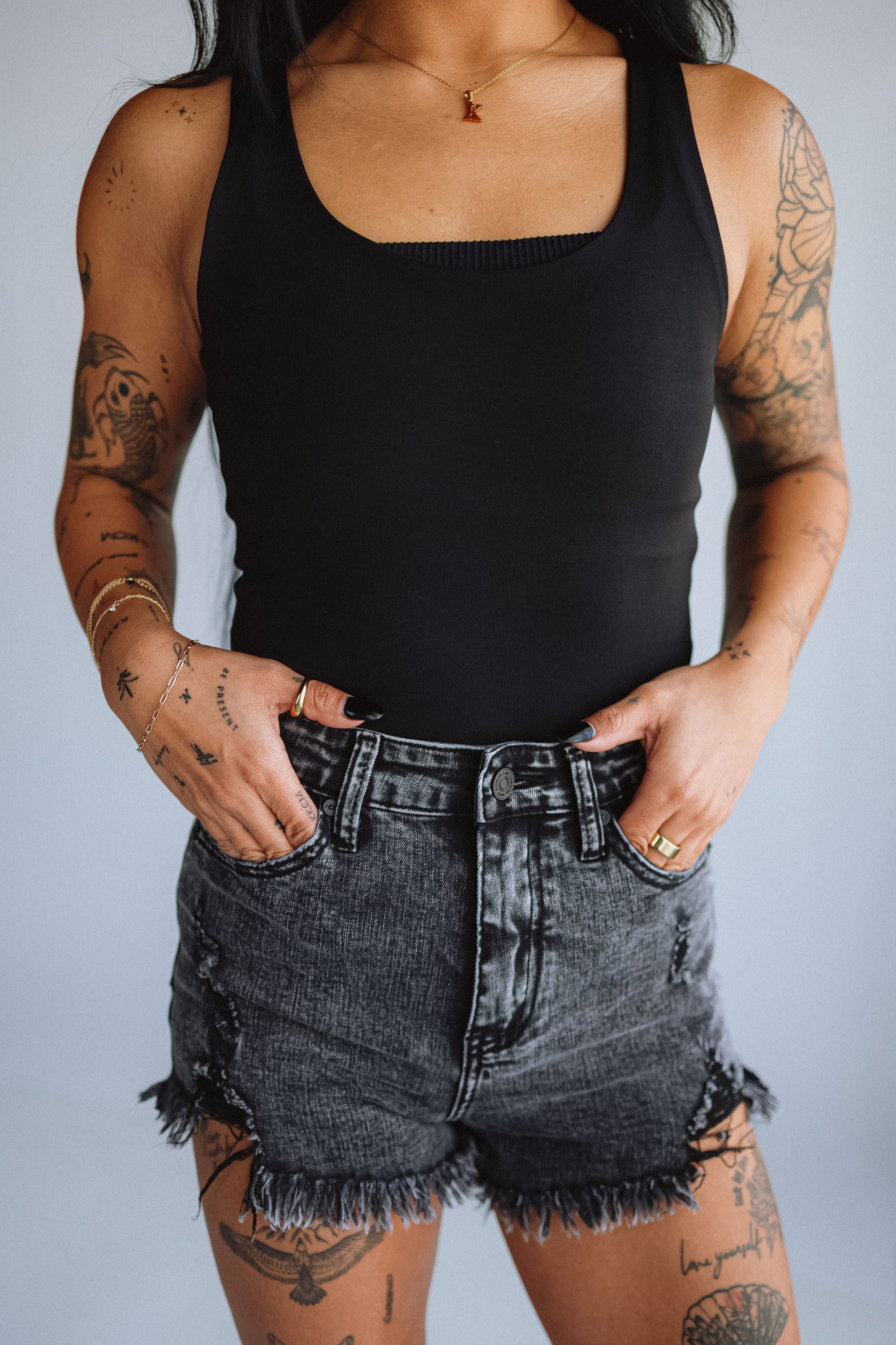 KanCan x Glik's Best Friend Black Acid Wash Denim Shorts for Women