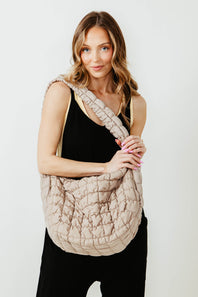 Large Carryall Quilted Puffer Bag for Women in Beige