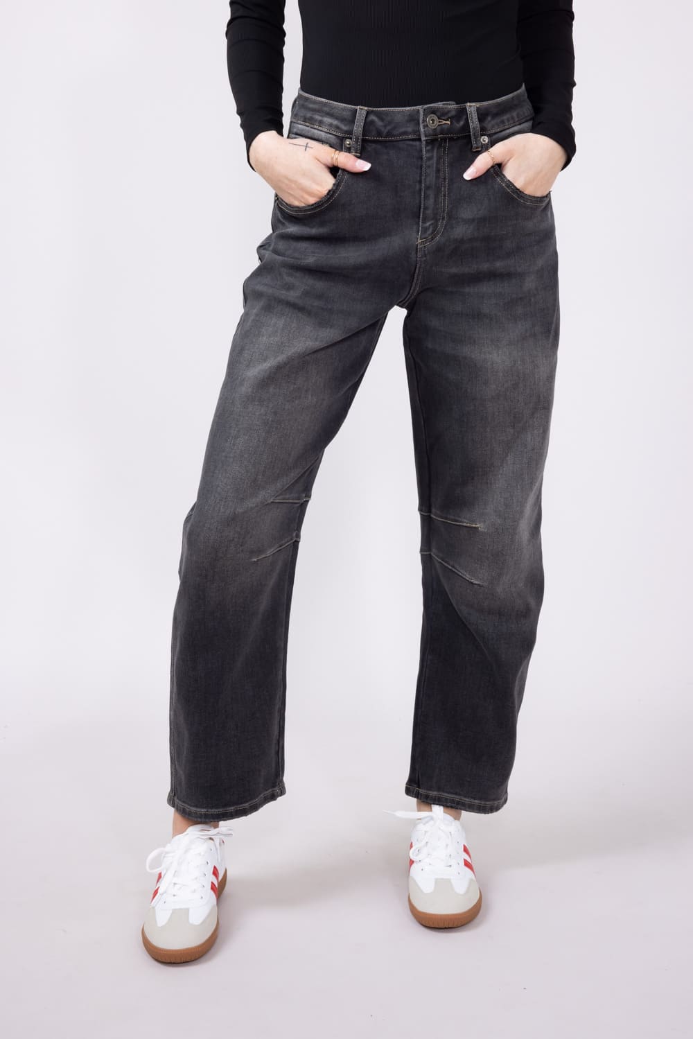 Mica Super High-Rise Barrel-Leg Jeans for Women in Black Eel