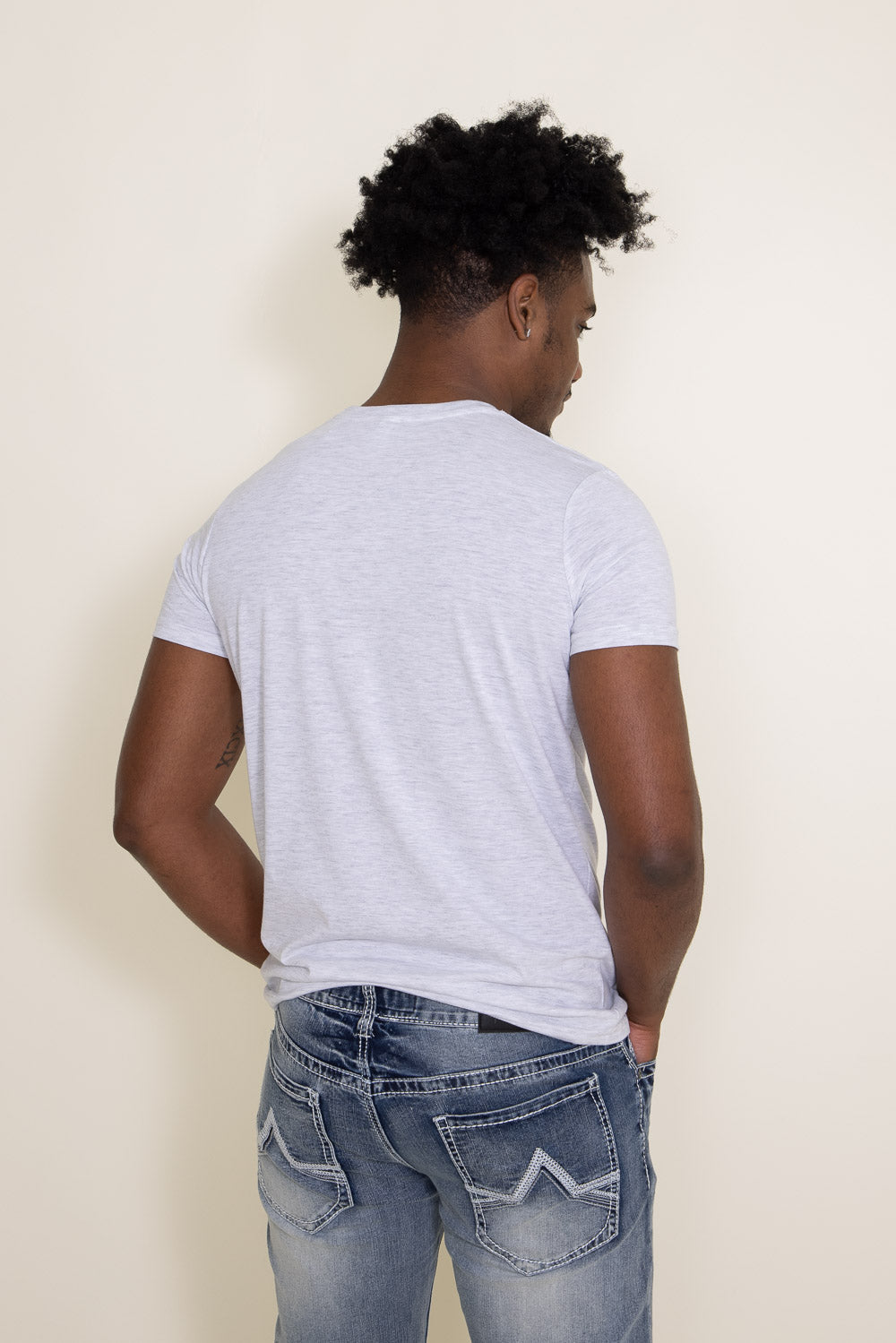 Basic Crewneck T-Shirt for Men in Speckled White