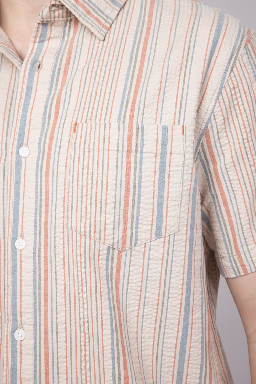 Union Valencia Seersucker Button Up Shirt for Men in Cream