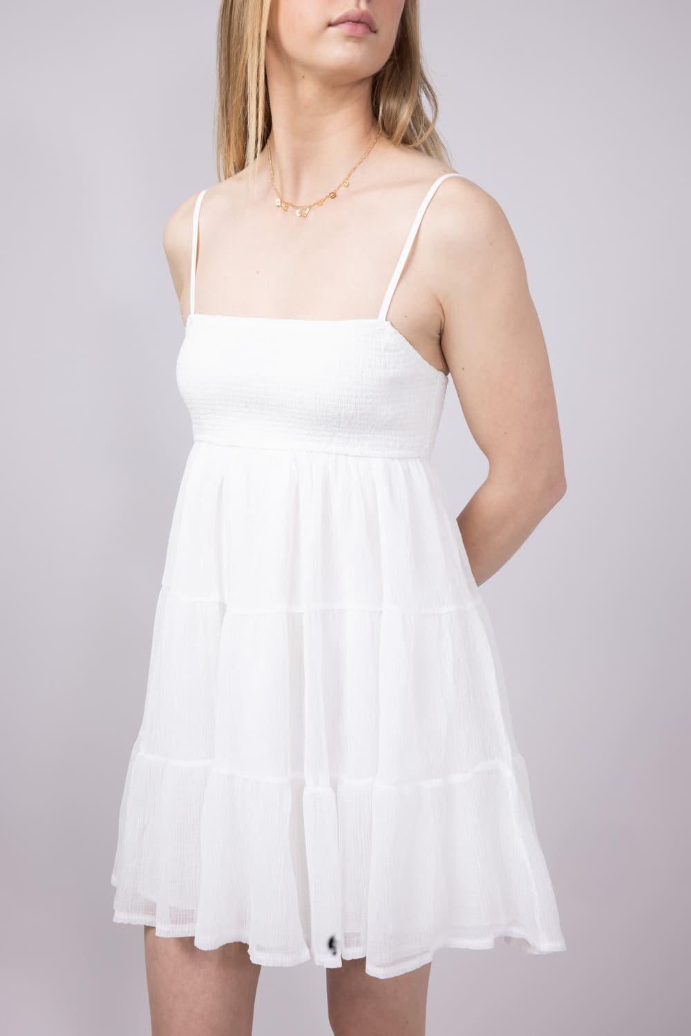 Smocked Tiered Mini Dress for Women in White