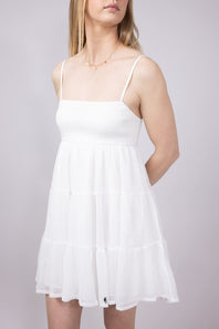 Smocked Tiered Mini Dress for Women in White