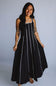 Linen Piping Midi Dress for Women in Black