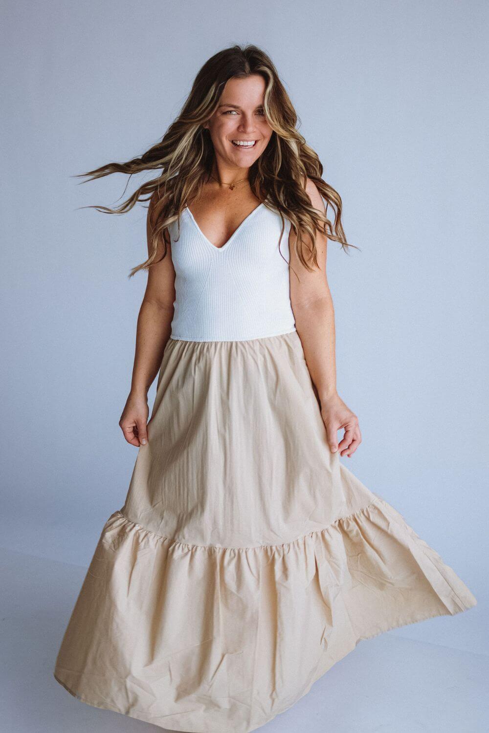 Elan Mix Media Maxi Dress for Women in Sand White