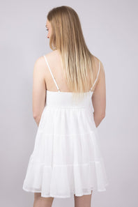 Smocked Tiered Mini Dress for Women in White