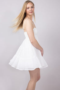 Smocked Tiered Mini Dress for Women in White