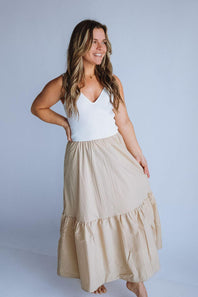 Elan Mix Media Maxi Dress for Women in Sand White