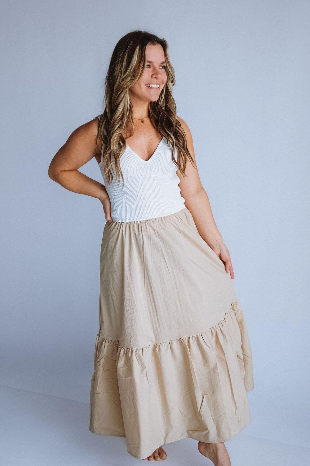 Elan Mix Media Maxi Dress for Women in Sand White