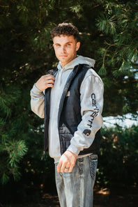 Carhartt Logo Sleeve Graphic Hoodie for Men in Heather Grey