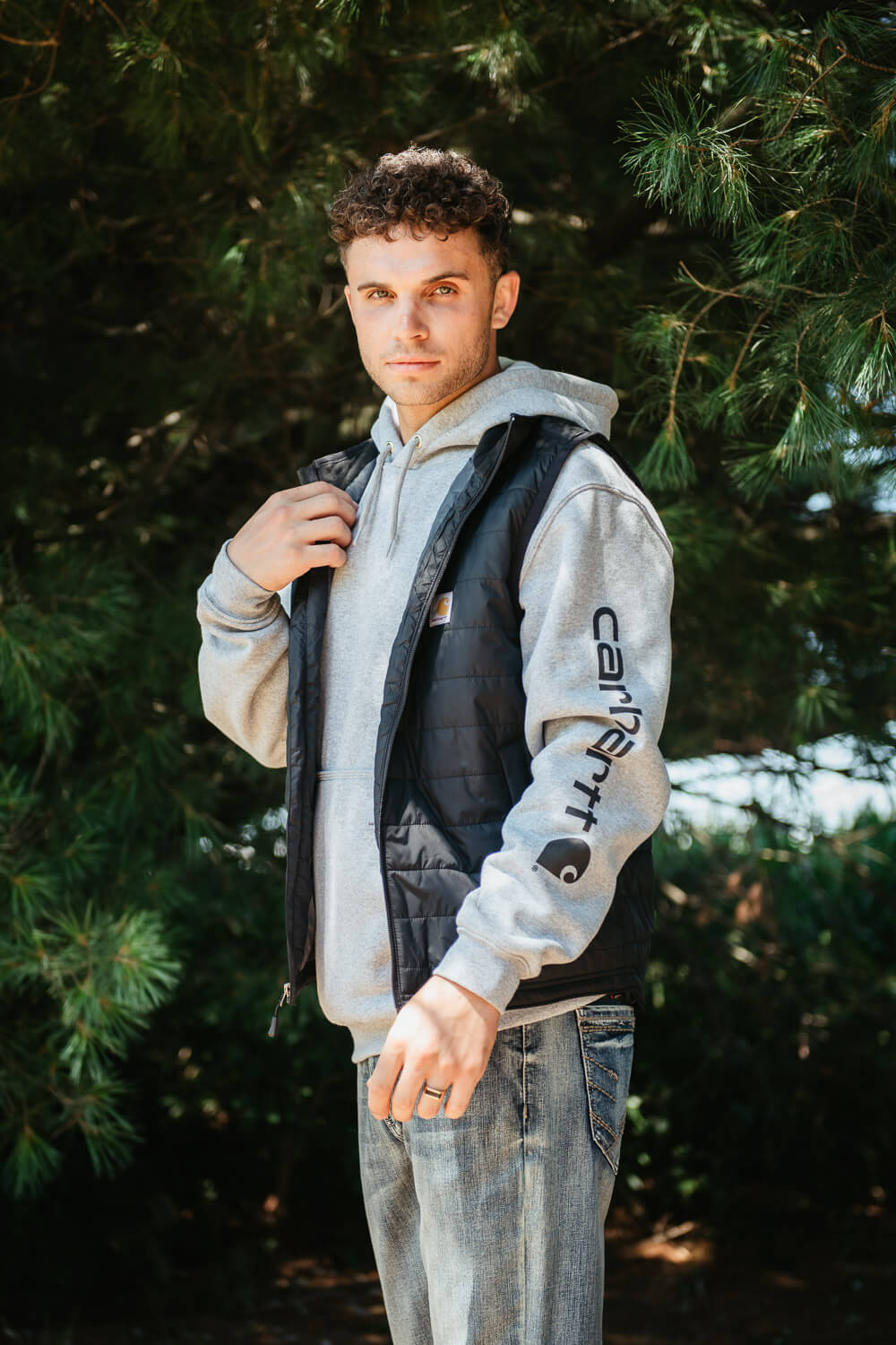 Carhartt Logo Sleeve Graphic Hoodie for Men in Heather Grey