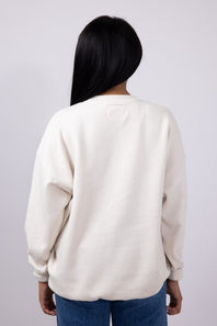 1897 Active Embroidered Chenille Patch Fleece Crewneck for Women in Beige