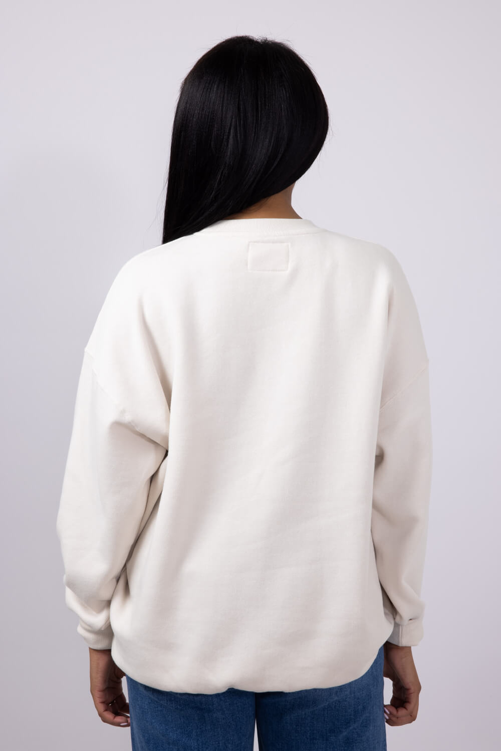 1897 Active Embroidered Chenille Patch Fleece Crewneck for Women in Beige