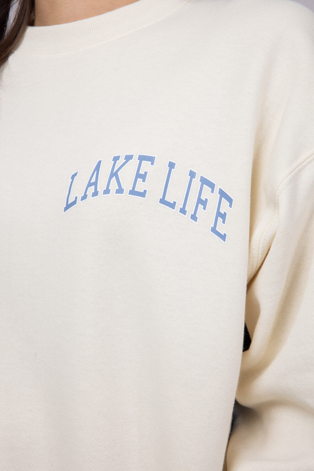 1897 Active Michigan Lake Life Fleece Sweatshirt for Women in Cream/Blue