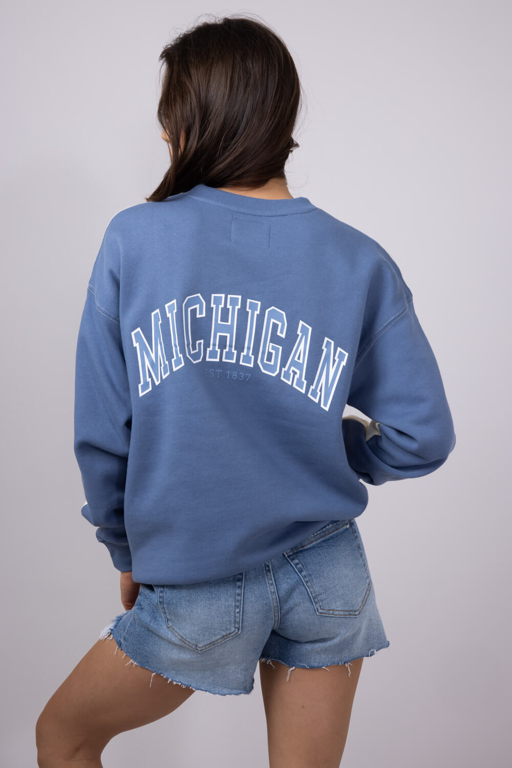 1897 Active Michigan Lake Life Fleece Sweatshirt for Women in Cream/Blue