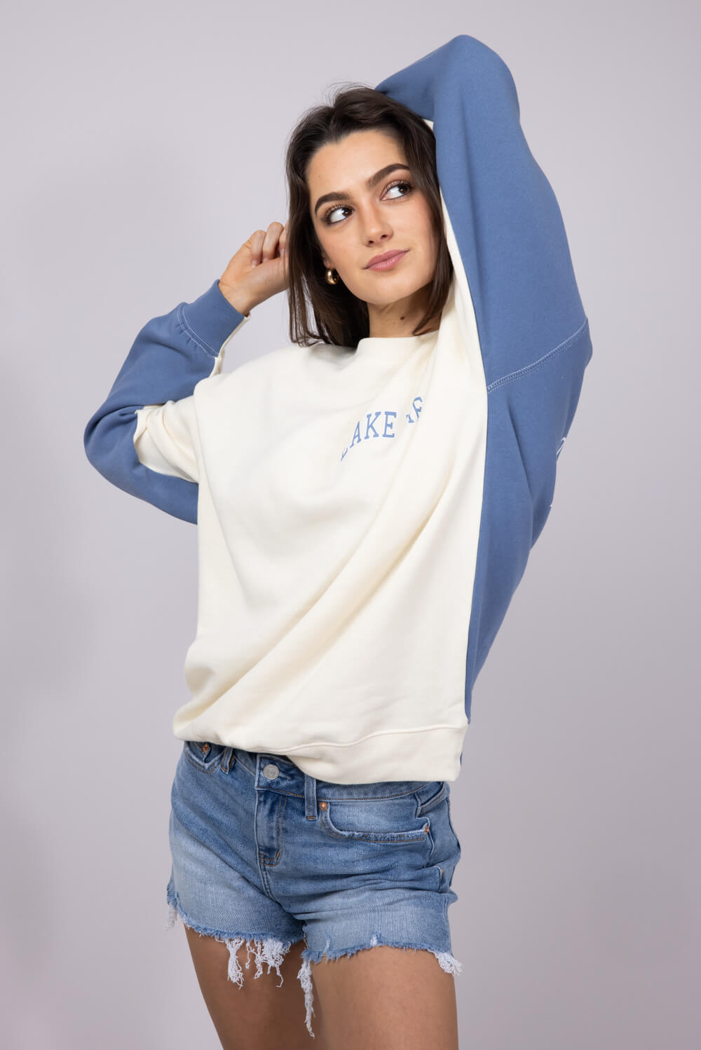 1897 Active Michigan Lake Life Fleece Sweatshirt for Women in Cream/Blue