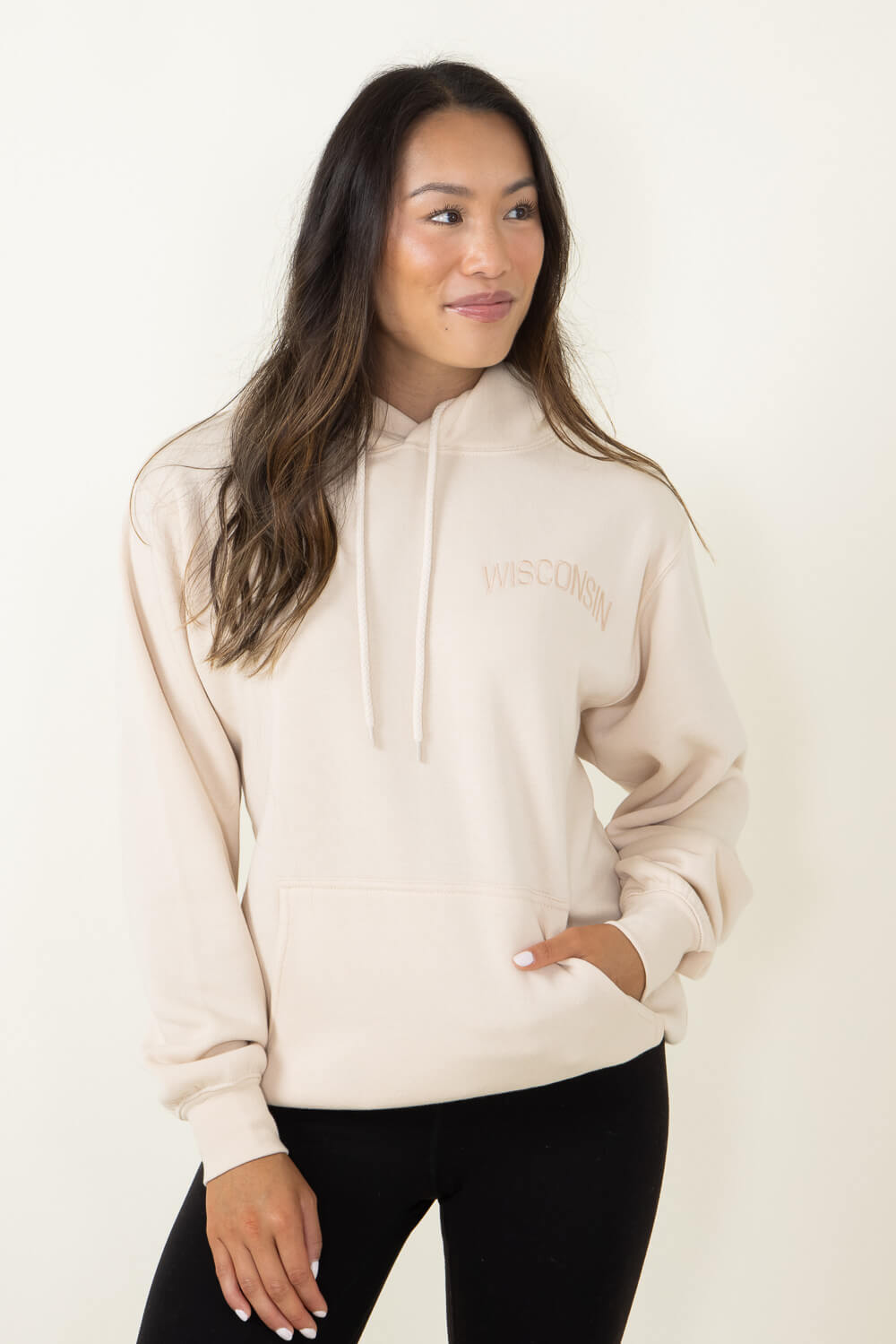1897 Active Wisconsin Embroidered Hoodie for Women in Cream