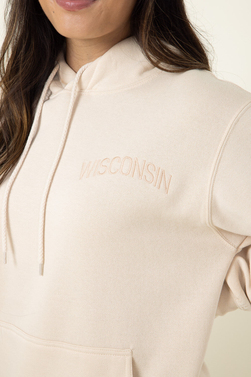 1897 Active Wisconsin Embroidered Hoodie for Women in Cream