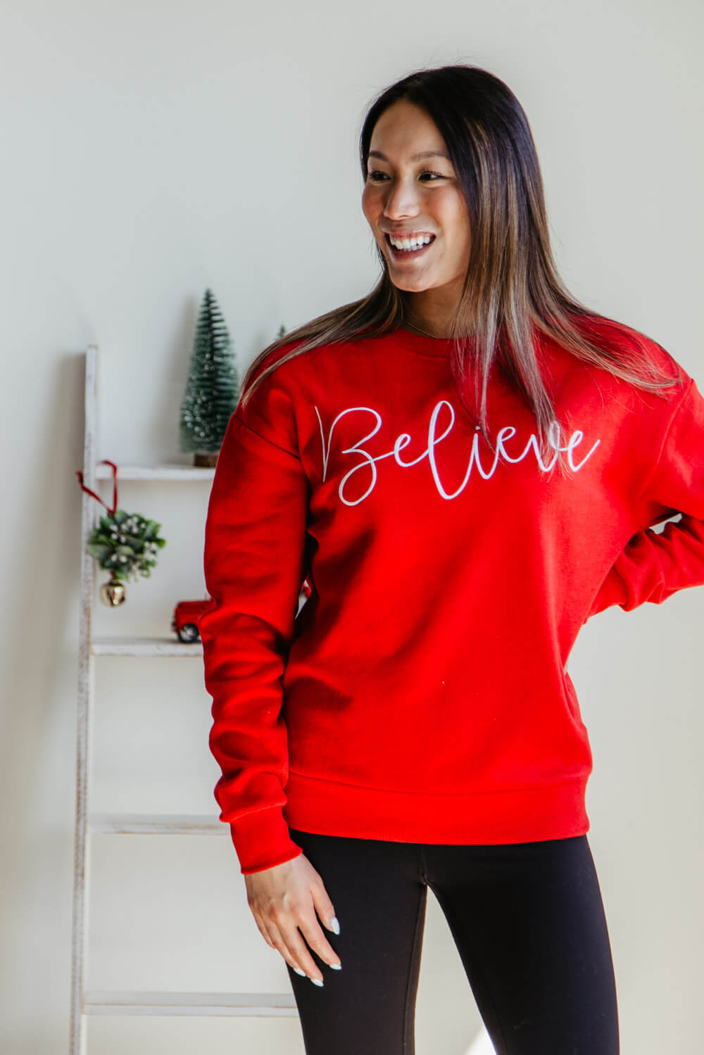 1897 Active Believe Embroidered  Fleece Sweatshirt for Women in Red