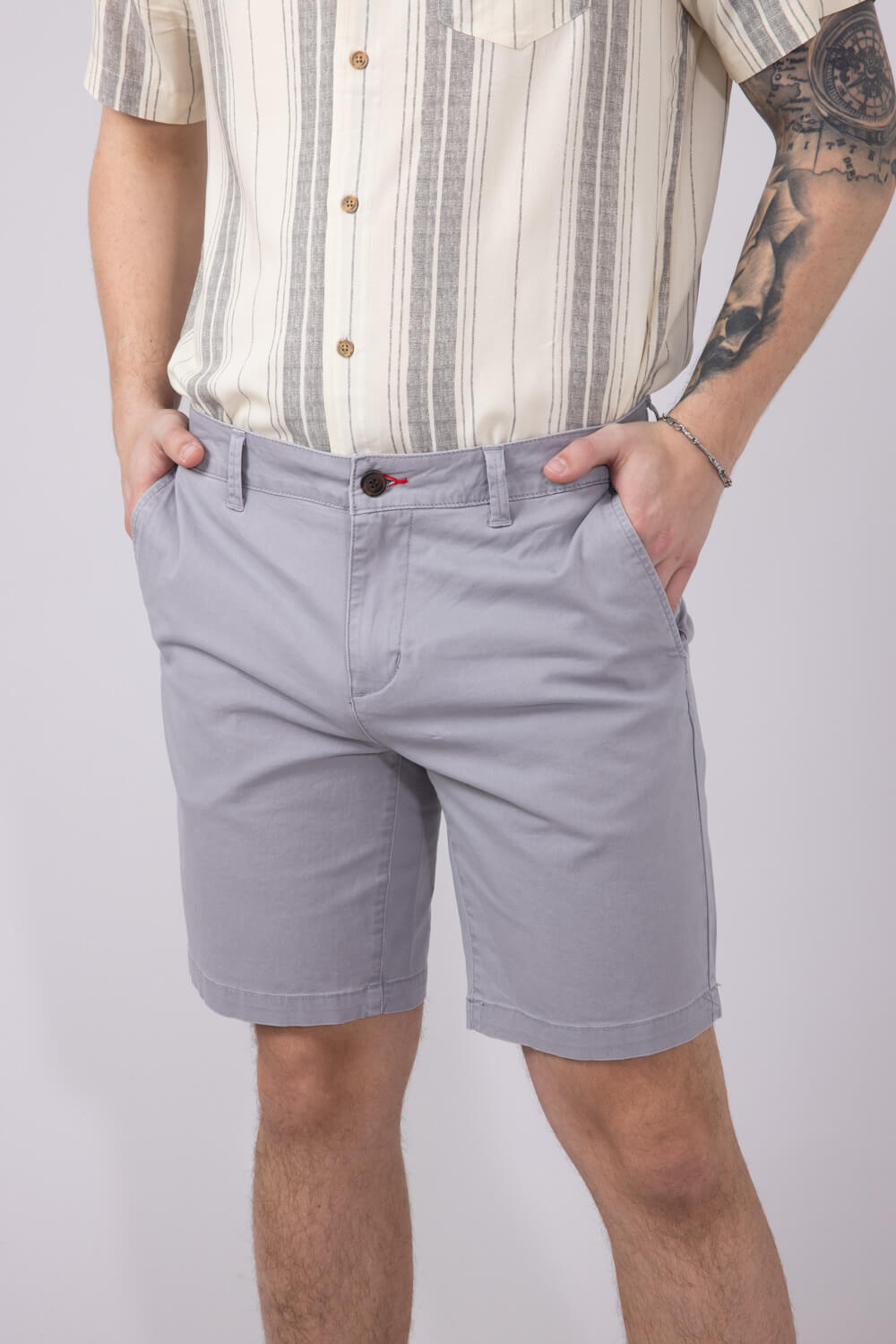 1897 Legends 9” Heavy Washed Twill Flat Front Shorts for Men in Light Grey