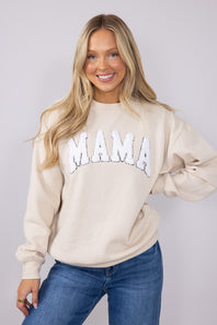 1897 Active Mama Chenille Patch Sweatshirt for Women in Cream