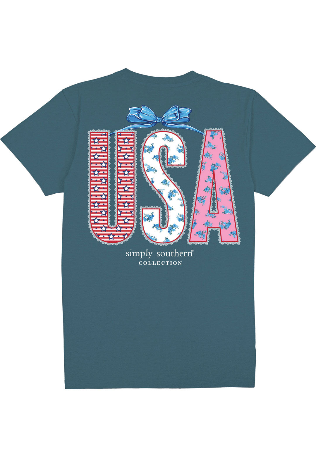 Simply Southern Plus Size USA Lace T-Shirt for Women in Comet Blue