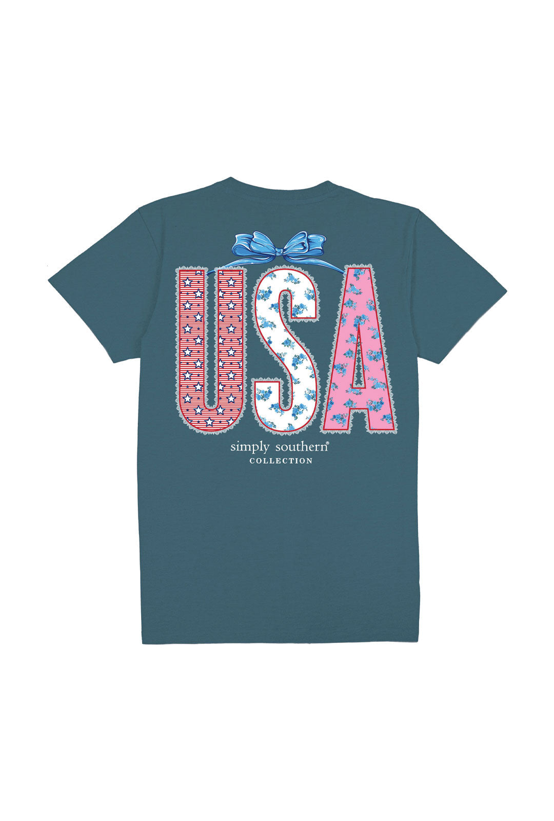 Simply Southern Youth USA Lace T-Shirt for Girls in Comet Blue 