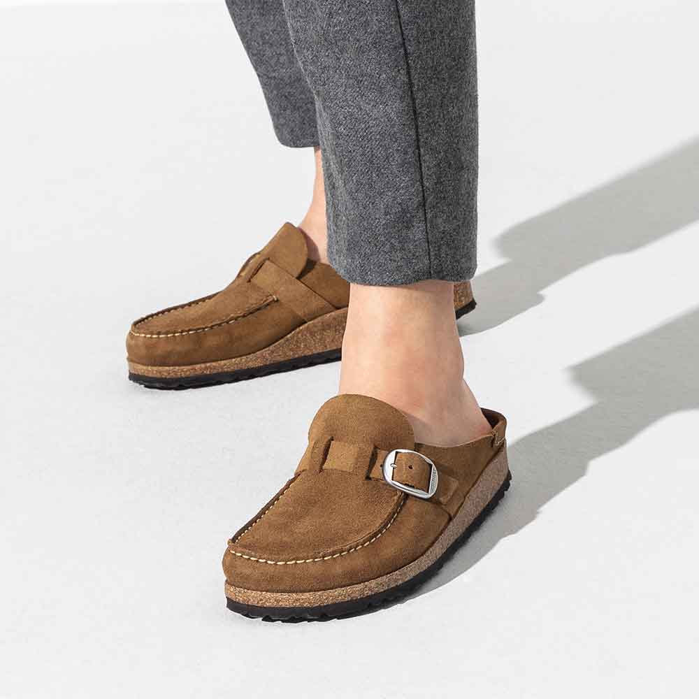 Birkenstock Buckley Suede Moccasin for Women in Tea/Natural Brown