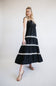 Lace Trim Tiered Smocked Bodice Maxi Dress for Women in Black