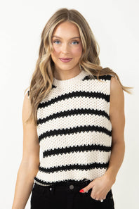 La Miel Crochet Sweater Top for Women in Cream/Black