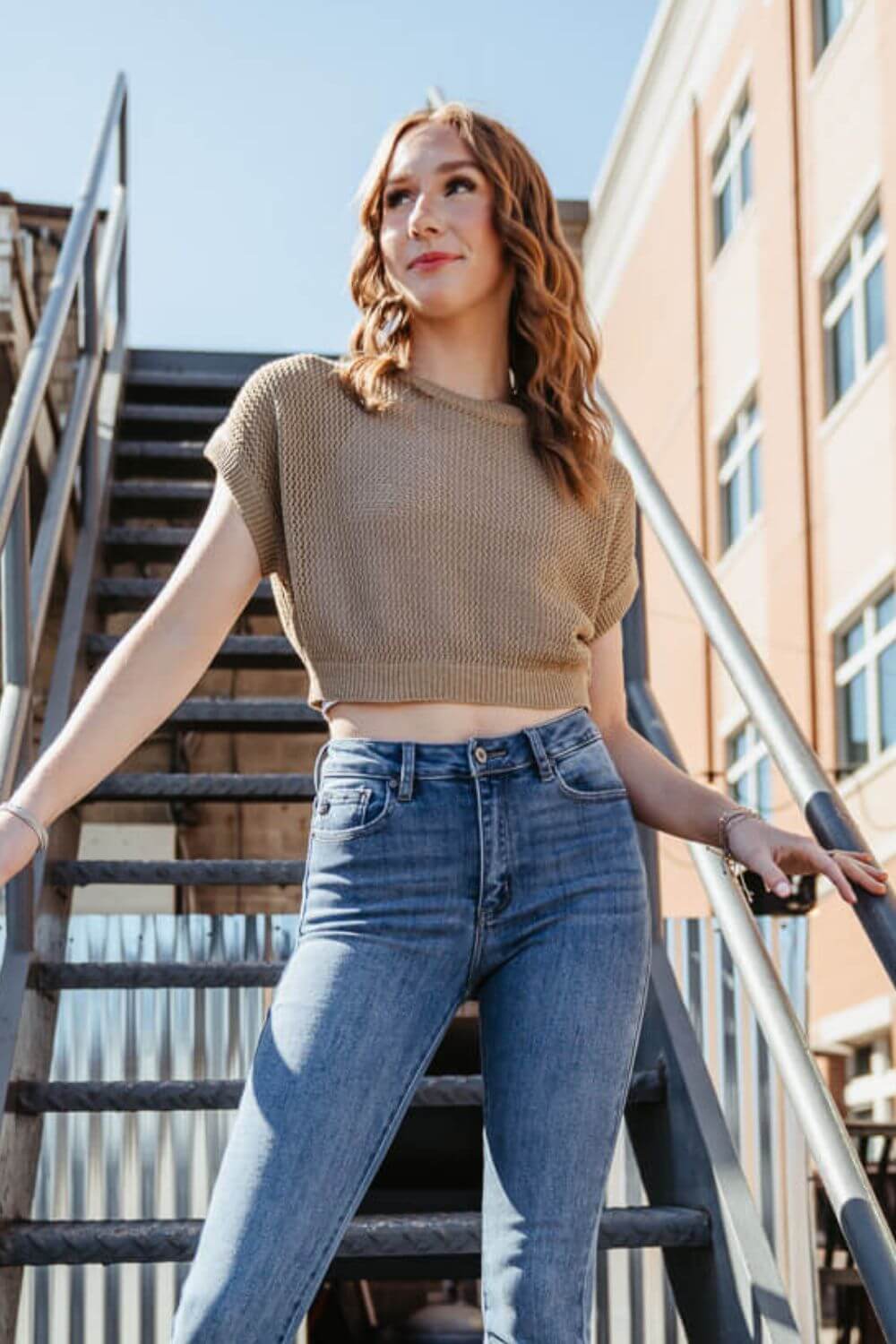 Crochet Crop Top for Women in Taupe