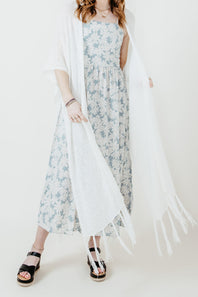 Long Fringe Kimono for Women in Ivory