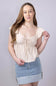 Front Ruched Tie Waist Gauze Top for Women in Natural